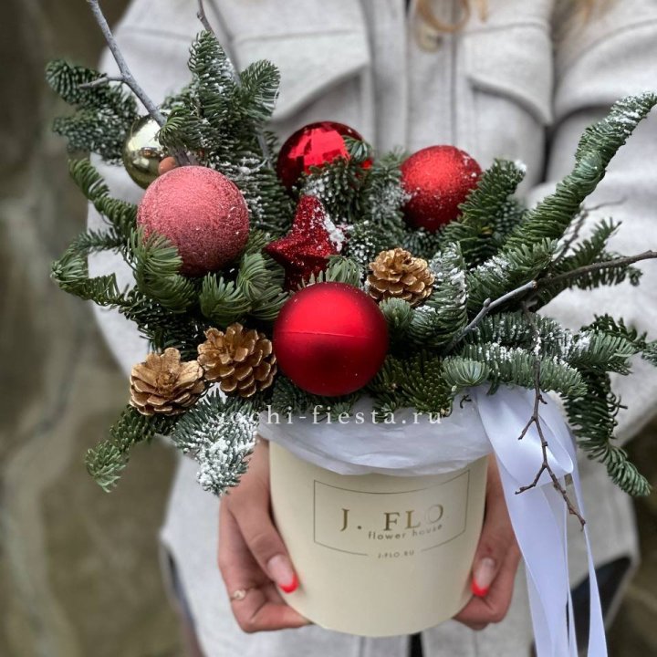 Новогодняя композиция в коробке ред в Сыктывкаре