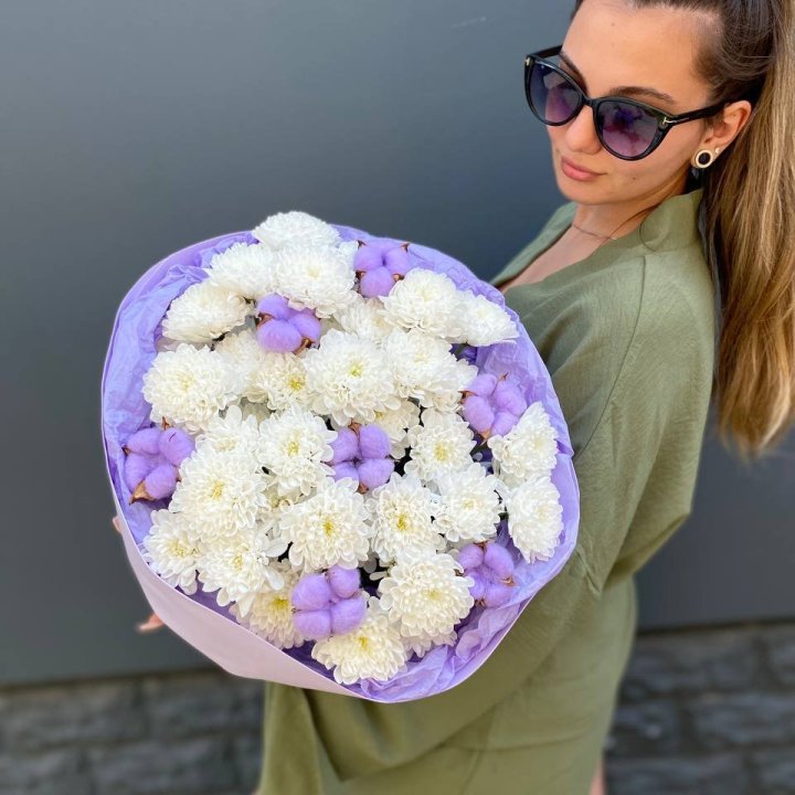  Букет  хризантем и хлопка в Сыктывкаре