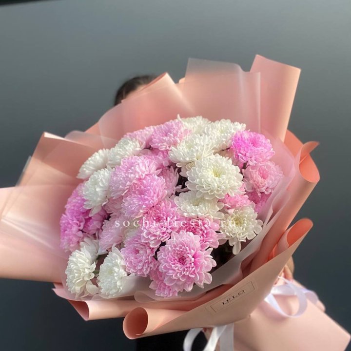  Букет бело-розовых хризантем  в Сыктывкаре