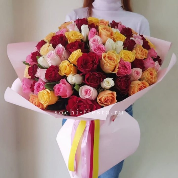 101 роза Кенийский микс "Нежность" в Сыктывкаре